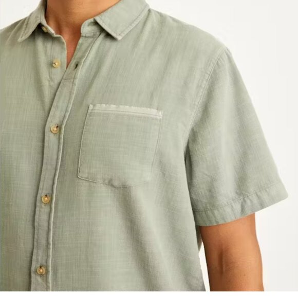 New Marine Layer Men Selvage Cotton Faded Olive Short Sleeve Shirt Szie S - Picture 3 of 10